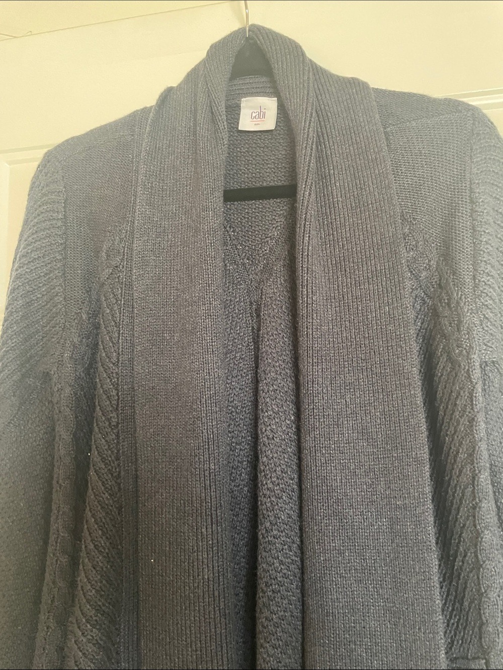 CAbi Dark Blue Open-Front Cable Knit Cardigan - Picture 5 of 6